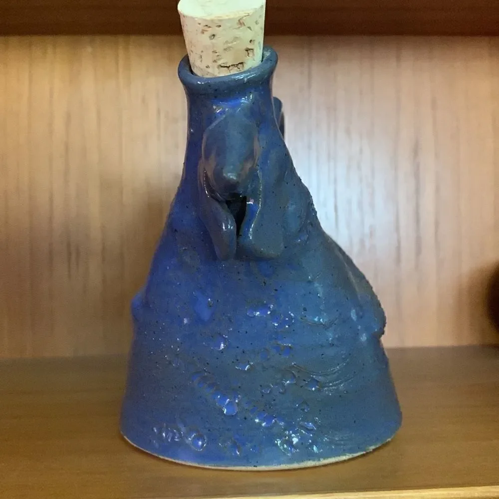 Hand Crafted Clay Oil Dispenser Rooster Blue Pottery